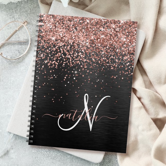 Custom Rose Gold Glitzer Black Sparkone Monogram Notizblock (Von Creator hochgeladen)