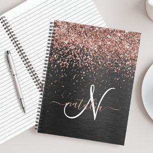 Custom Rose Gold Glitzer Black Sparkone Monogram Notizbuch