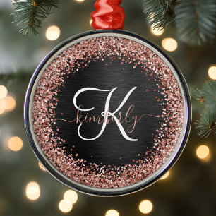 Custom Rose Gold Glitzer Black Sparkone Monogram Ornament Aus Metall