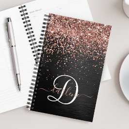 Custom Rose Gold Glitzer Black Sparkone Monogram Planer