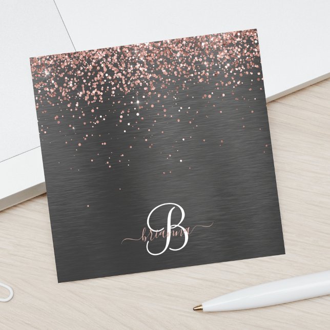 Custom Rose Gold Glitzer Black Sparkone Monogram Post-it Klebezettel (Von Creator hochgeladen)