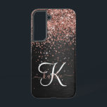 Custom Rose Gold Glitzer Black Sparkone Monogram Samsung Galaxy Hülle<br><div class="desc">Dieses elegante und stilvolle Handy-Gehäuse mit hübschem vergoldetem Glitzer aus Rose auf schwarz gebürstetem metallischem Hintergrund ist einfach zu personalisieren.</div>