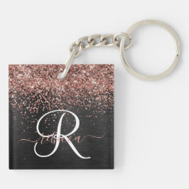 Custom Rose Gold Glitzer Black Sparkone Monogram Schlüsselanhänger