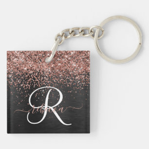 Custom Rose Gold Glitzer Black Sparkone Monogram Schlüsselanhänger