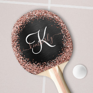 Custom Rose Gold Glitzer Black Sparkone Monogram Tischtennis Schläger