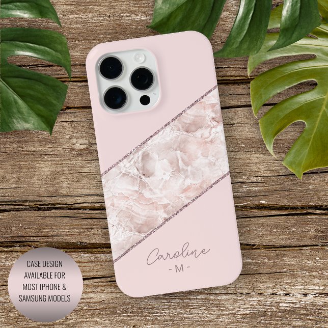 Custom Rose Gold Glitzer Blush Pink Marmormuster M iPhone Hülle (Von Creator hochgeladen)