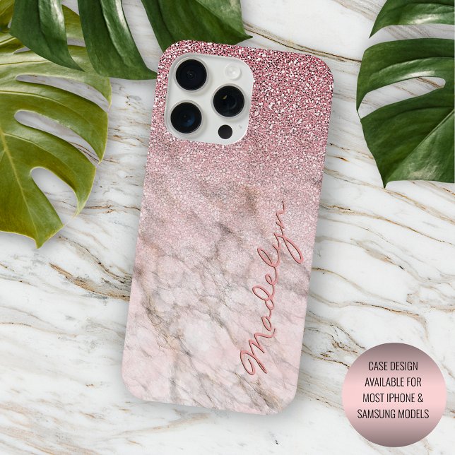 Custom Rose Gold Glitzer Blush Pink Marmormuster M iPhone Hülle (Von Creator hochgeladen)