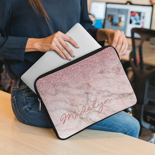 Custom Rose Gold Glitzer Blush Pink Marmormuster M Laptopschutzhülle