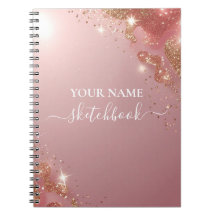 Custom Rose Gold Glitzer Notebook - Elegante Spark