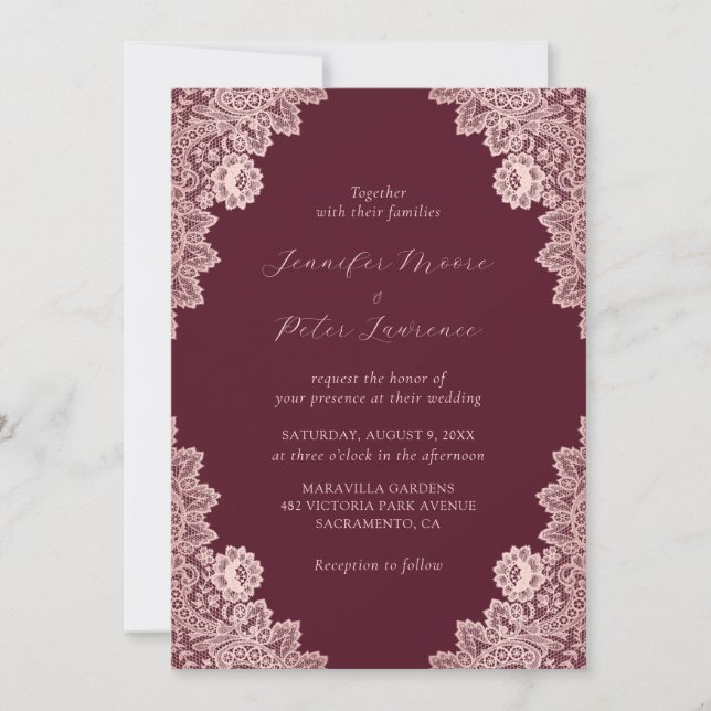 Custom Rose Gold und Burgund Wedding Einladung (Vorderseite)