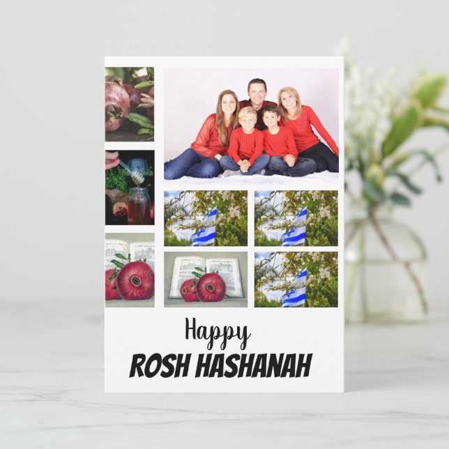 Custom Rosh Hashanah 8 Foto Collage Einladung (Stehend Vorderseite)