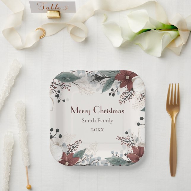 Custom Rot und Weiß Wasserfarbe Blumenfestival Pappteller (Hochzeit)