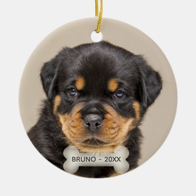 Custom Rottweiler Puppy Dog Foto Keramik Ornament (Vorne)