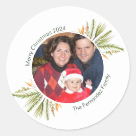 Custom Round Foto Watercolor Grüne Weihnachten Runder Aufkleber