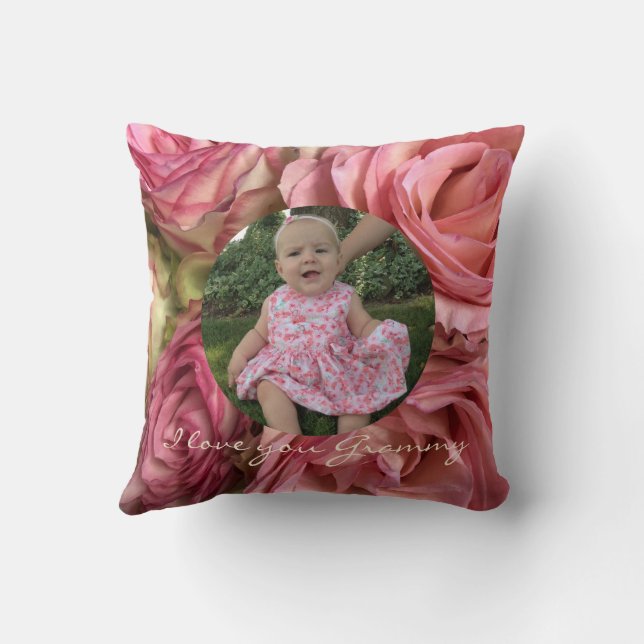 Custom Round Foto World's Best Oma Pink Roses Kissen (Rückseite)