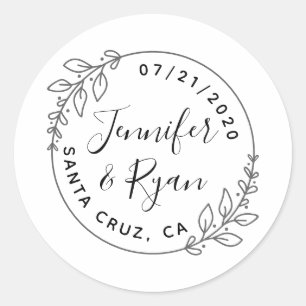 Custom Round Laurel Wreath Wedding Save the Date Runder Aufkleber