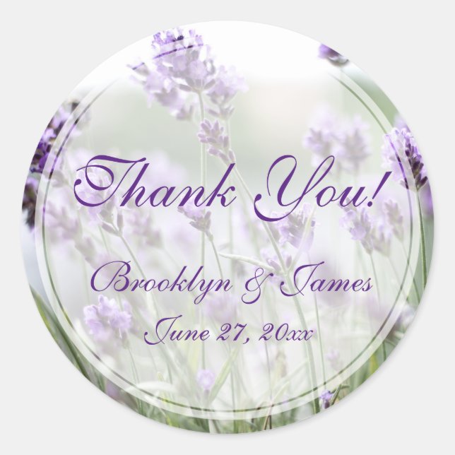 Custom Round Lavender Bohemische Wedding Stickers (Vorderseite)