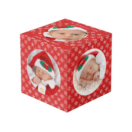 Custom Round Photos Santa Baby Red With Snowflakes Würfel