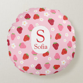 Custom Round Strawberry & Daisy Baby Pillow Rundes Kissen