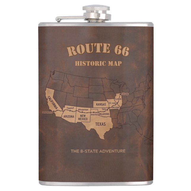 Custom Route 66 Centennial Map Travel Flachmann (Vorderseite)