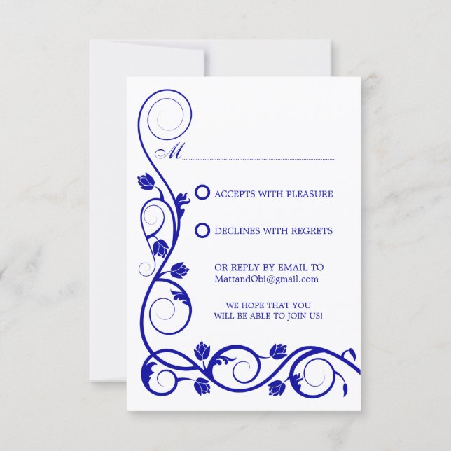 Custom Royal Blue Swirl UAWG / Reply Cards Einladung (Rückseite)