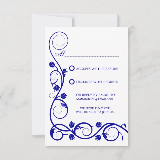 Custom Royal Blue Swirl UAWG / Reply Cards Einladung (Rückseite)