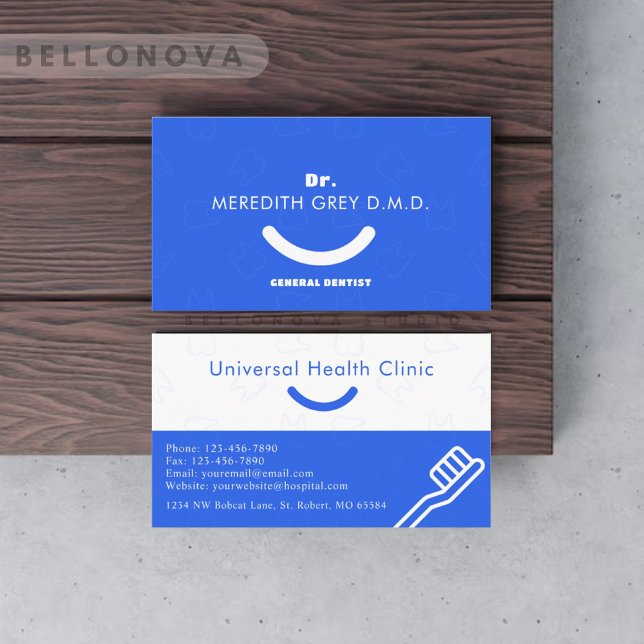 Custom Royal Blue White Dentist Doctors Extravagan Visitenkarte (Custom Royal Blue White Dentist Doctors Fancy Business Card)
