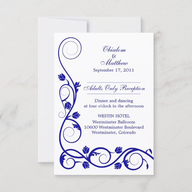 Custom Royal Blue Wirbel Empfang Cards Einladung (Vorderseite)