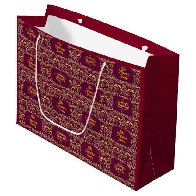 Custom Royal Burgundy & Gold Ornate Luxury  Große Geschenktüte (Vorderseite Schrägansicht)