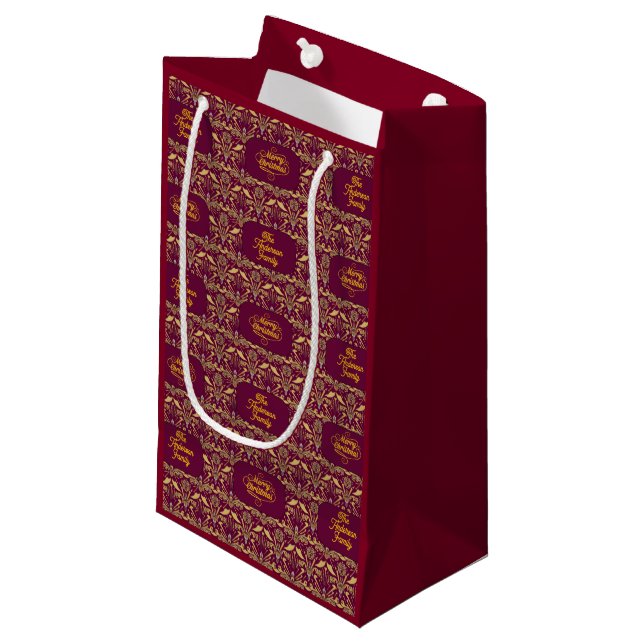 Custom Royal Burgundy & Gold Ornate Luxury  Kleine Geschenktüte (Vorderseite Schrägansicht)