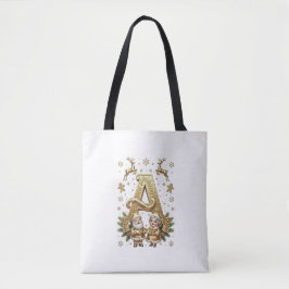 Custom Royal Gold Letter A Luxury Cotton Tote Bag