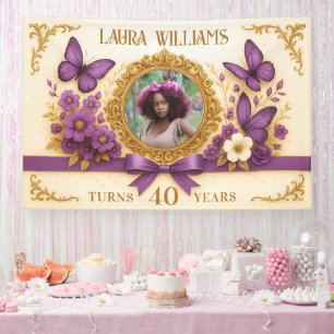 Custom Royal Gold Lila Butterfly Geburtstagsparty Banner