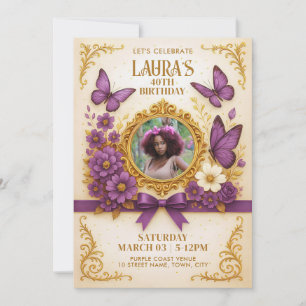 Custom Royal Gold Lila Butterfly Geburtstagsparty Einladung