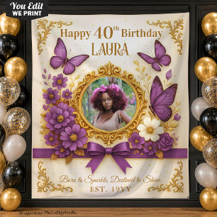 Custom Royal Gold Lila Butterfly Geburtstagsparty Wandteppich