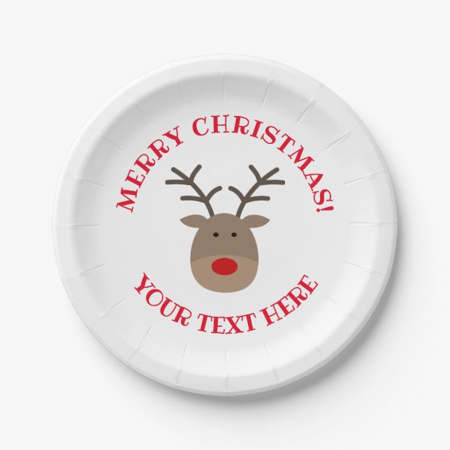 Custom Rudolph die Rentiere Weihnachts-Party-Telle Pappteller (Vorderseite)
