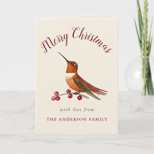 Custom Rufous Hummingbird Holiday Card Feiertagskarte (Vorderseite)