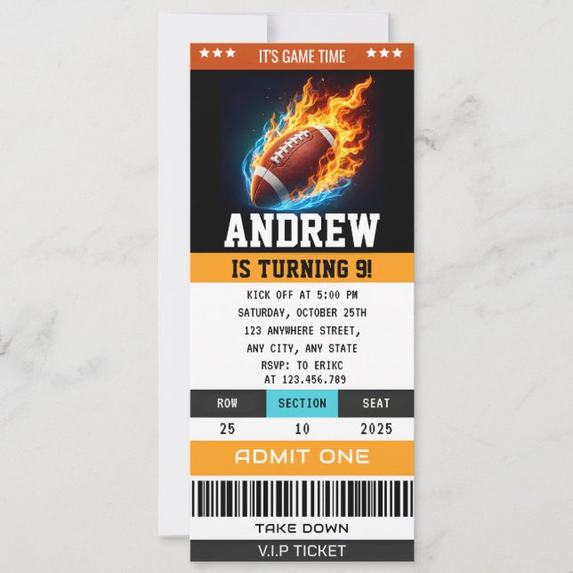 Custom Rugby Birthday Ticket Einladung (Vorderseite)