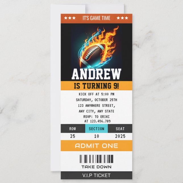 Custom Rugby Birthday Ticket Einladung (Vorderseite)