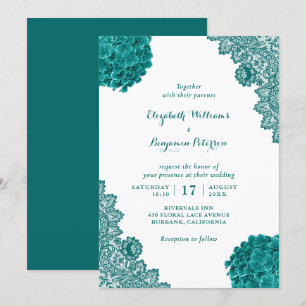 Custom Rustic Aquamarin Hydrangea Floral Lace Wedd Einladung