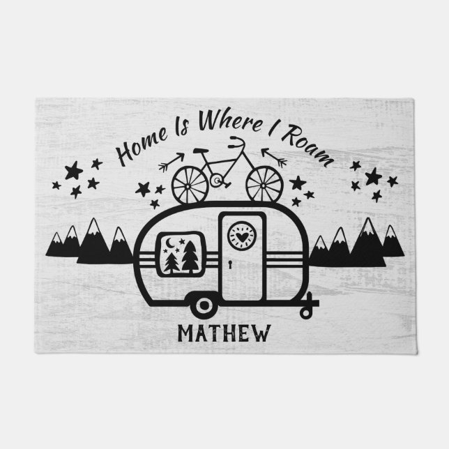 Custom Rustic Camping Camper Trailer Rv Lifestyle Fußmatte (Vorderseite)