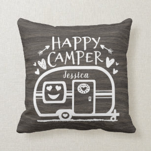Custom Rustic Camping Happy Camper Dark Rv Kissen