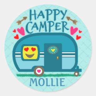 Custom Rustic Camping Happy Camper RVing Runder Aufkleber