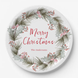 Custom Rustic Elegant Watercolor Christmas Wreath Pappteller