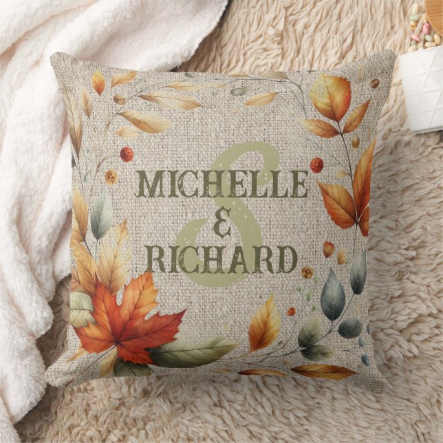 Custom Rustic Fall Leaf Monogram Kissen (Decke)