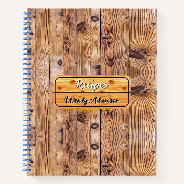 Custom Rustic Familie Rezept Journal. | Retro Wood Notizbuch (Vorderseite)