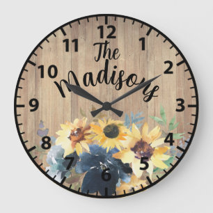 Custom Rustic Holz Blume Sonnenblumen Große Uhr