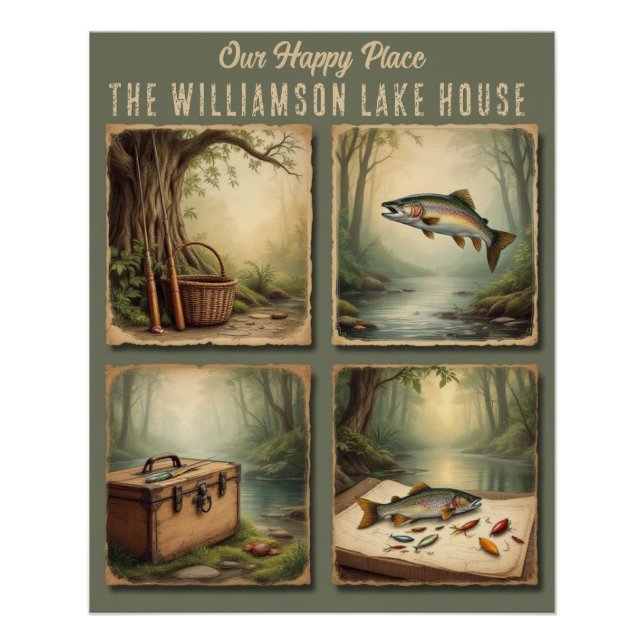 Custom Rustic Lake House Fischereikabine Poster (Vorderseite)