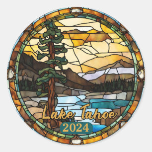 Custom Rustic Lake Tahoe Imitats Festglas Runder Aufkleber