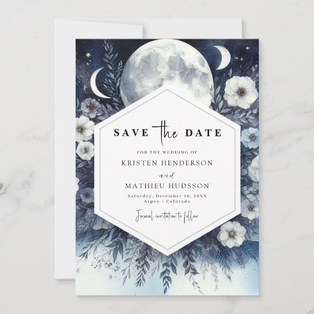 Custom Rustic Moonlit Wedding Save The Date (Vorderseite)
