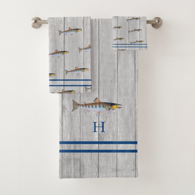 Custom Rustic Nautical Blue Lmon Gray Wood Badhandtuch Set (Insitu)